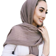 CS094 Maxi Long Muslim Hijabs Turkey Arab Women Turban Breathable Chiffon Scarf Horizontal Ripples Jersey Shawls 180*85CM 2024 - buy cheap