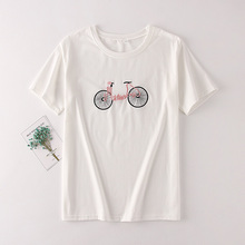 Zuolunoub Fashion Bicycle Embroidery Harajuku Beige White Tops Female Summer Tees Loose Casual Cotton Women T Shirt Short Sleeve 2024 - buy cheap