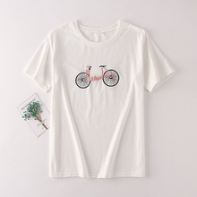 Zuolunoub moda bicicleta bordado harajuku bege branco topos feminino verão t solto casual algodão das mulheres t camisa de manga curta 2024 - compre barato