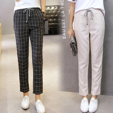 2018 summer women's spring pants elastic waist plaid casual pencil pants fashion ankle-length harem pants lady trousers female 2024 - buy cheap