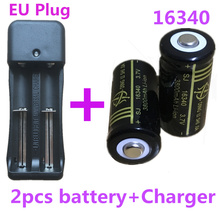 2Pcs 16340 Battery 3800mAh Li-ion Rechargeable battery 3.7V Laser Pen Batteries+EU Plug 18650 Ajustable Dual Battery Charger 2024 - buy cheap