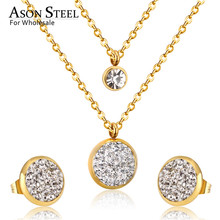 ASONSTEEL Double Round Rolo Cuban Link Chains Jewelry Sets Stainless Steel Cubic Zirconia Pendant Necklace Earring Bijoux Party 2024 - buy cheap