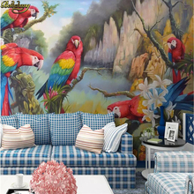 Beibehand-papel de parede personalizado, mural medieval, pintado à mão, floresta tropical, colorido, papagaio, fundo de parede 2024 - compre barato
