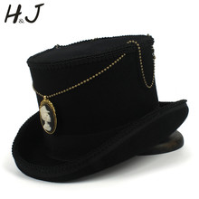 100% Wool Black Women Men Steampunk Top Hat For magic shower Handmade Steam Punk Gear  Fedora Cosplay Hat Top 15CM 2024 - buy cheap