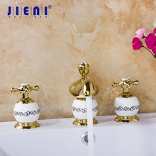 JIENI-grifo de lujo para baño, mezclador para lavabo de ducha montado en cubierta europea, color dorado pulido, conjunto de 3 uds. 2024 - compra barato