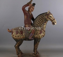 21'' tri-coloured glazed pottery of the Tang Dynasty a man ride camel statue 2024 - buy cheap