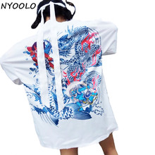 NYOOLO design Harajuku style summer exaggeration dragons and carps loose printed Sun Protection kimono sun shirt women tops 2024 - buy cheap