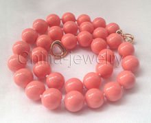 Frete grátis colar de pérolas redondo coral rosa 18 "12mm perfeito cor sul mar concha colar @ ^ estilo nobre natural e fino 2024 - compre barato