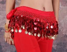 Cinturón de danza del vientre para mujer, cadena de monedas, lentejuelas, falda para la cadera, bufanda, cinturón envolvente, accesorios para danza del vientre 18 2024 - compra barato