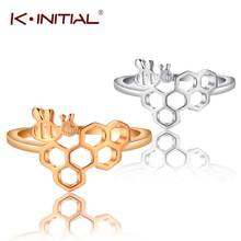 Kinitial Fashion Bee Adjustable Hexagon Ladies Rings Gold Honeycomb Unique Ring Gift For Women Party Jewelry Bague Femme 2024 - buy cheap