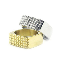 Size 7-12 Cool 316L Stainless Steel Fashion Golden Square Ring Vintage Mens Motorcycles Dots Polishing Fashion Ring 2024 - buy cheap