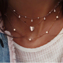 Colar de cristal feminino, colar fashion com pentáculo de coração, múltiplas camadas, joia simples 2024 - compre barato
