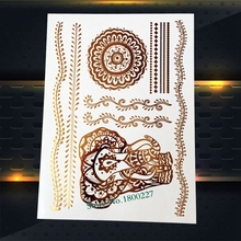 1PC Large Size Gold Elephant Flash Metallic Tattoo Stickers PYS-97 Henna Indian Tattoo Sunflower Fake Waterproof Tattoo Ganesha 2024 - buy cheap