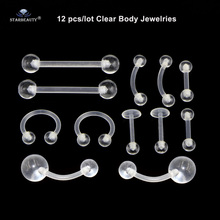 12 pcs/lot Clear Acrylic Fake Nose Ring Septum Ball Lip Tragus Piercing Helix Piercing Labret Tongue Piercing Belly Ring Jewelry 2024 - buy cheap