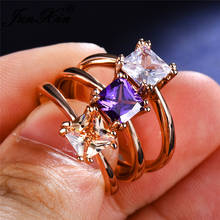 JUNXIN Rainbow Fire Birthstone Square Thin Rings For Women Rose Gold Filled Purple White Champagne Zircon Wedding Ring Female CZ 2024 - buy cheap