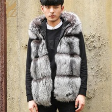 2021 New Design Men Coats With Nature Fox Fur Hood Wholeskin Silver Fox Fur Jackets Furry Vest Winter Outerwear Warm Fox Gilet 2024 - buy cheap