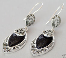 wholesale good Retro Vintage Blue Sand Stone 925 Sterling  Hooks Marcasite Earrings -jewelry 2024 - buy cheap