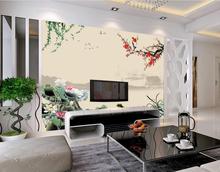 Custom 3D mural,Chinese lotus plum blossom paintings papel de parede,hotel restaurant living room sofa TV wall bedroom wallpaper 2024 - buy cheap