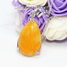 High quality teardrop yellow natural stone chalcedony jades drop pendant women elegant accessories silver-color jewelry B1850 2024 - buy cheap