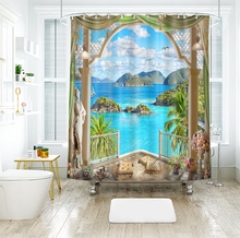 3d занавеска для душа с рисунком с видом на море, светящаяся на закате снаружи окна, занавеска для ванной комнаты, утолщенная Водонепроницаемая утолщенная занавеска для ванной 2024 - купить недорого