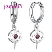 925 Sterling Silver Accessories Created Rose Shaped Red Cubic  CZ Hoop Earrings For Women DIY Fine Jewelry. 2024 - buy cheap