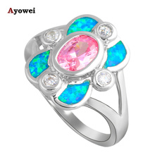 NEW Flower style design Blue fire Opal 925 Silver Zirconia Rings fashion jewelry USA size #7.75  #6.75 #8.75 OR539A 2024 - buy cheap