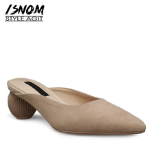 ISNOM 2019 New Unusual Heel High Slippers Woman Pointed Toe Footwear Kid Suede Slides Shoes Female Mules Shoes Women Summer 2024 - buy cheap