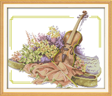 The Violin and Flowers Still Life Cross Stitch Kit 100% Accurate Printed Embroidery DIY Handmade Needle work Wall Home Decor 2024 - buy cheap