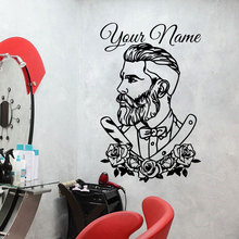 Adesivo de parede customizado mf50, decalque em vinil para barbearia, salão de beleza, tatuagem e hipster 2024 - compre barato