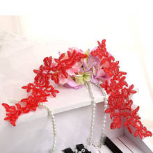 10Pieces Red Embroidery Lace Applique Flower Floral Sewing Trims Wedding Decoration Lace Trim Bridal Wedding Applique 29X9cm 2024 - buy cheap