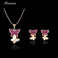 Minmin Purple Crystal Gold-color Jewelry Sets Butterfly Necklace Earrings for Women Fashion Accessory TL302 2024 - buy cheap
