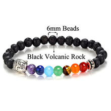 Pulsera de cuentas de Lava de 6mm con 7 Chakras, brazalete de cuentas de equilibrio curativo de Lava negra, Reiki, Buda, oración, piedra Natural, joyería 2024 - compra barato