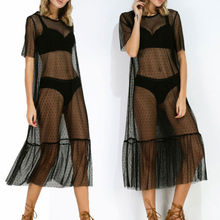 Vestido largo de malla transparente para mujer, ropa de playa Sexy, puntos negros, holgado, para mujer 2024 - compra barato