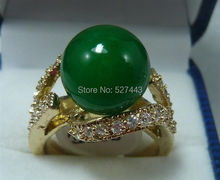Wholesale free shipping >> Pretty 18KGP 12MM Green stone Women' s Ring Size 7 2024 - buy cheap