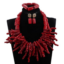 Conjunto de collar a la moda para mujer, joyería africana de Coral grande, rojo vino, Coral Original con cuentas, conjunto de joyería gruesa con estilo CNR034 2024 - compra barato