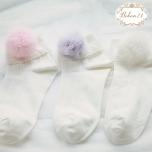 Princess sweet lolita socks BOBON21 exclusive design  rabbit hair ball Lace cotton socks White/pink/purple AC1275   DW2-1 2024 - buy cheap