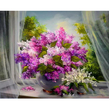Flor roxa de janela flor diy pintura digital por números arte de parede pintura em tela presente exclusivo decoração de casa 40x50cm 2024 - compre barato