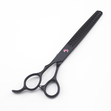 laser custom logo Professional 7" left-hand black Thinning Hair Cut Scissor Hairdressing Barber Supply Grooming Shear Clipper 2024 - buy cheap