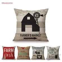 18" Vintage Letters Print Farm Art Fresh Farmer Market Cow Pig Rooster Home Decorative Cushion Cover Retro Linen Car Pillow Case 2024 - buy cheap