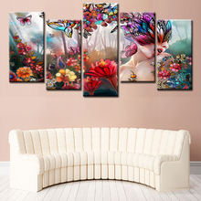 Canvas HD Prints Pictures Home Decor 5 Pieces Abstract Butterfly Girl Painting Modular Wall Art Flowers Poster Living Room Frame 2024 - buy cheap
