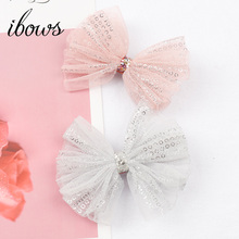 IBOWS Hair Accessories Hair Clips for Girls Sequin Organza Lace Hair Bows Princess Hairpins Korean Hair Barrettes Party Decor 2024 - buy cheap