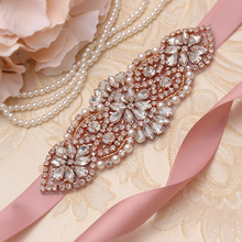 Missrdress rosa ouro strass vestido de noiva faixa cinto pérolas cristal flor cinto de casamento faixa para vestidos de casamento jk852 2024 - compre barato