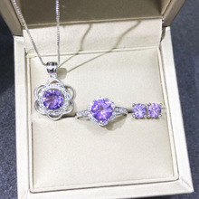 Pingente de cristal de ametista rd7mm, flor de casamento feminino luxuoso, colar, anéis, brincos, joias finas de noiva, joias 925 prata 2024 - compre barato