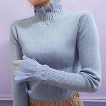 Ruffled Collar Autumn Winter Women Pullovers Sweater Knitted Elasticity Casual Jumper Fashion Slim Winter Warm Female Sweaters 2024 - buy cheap
