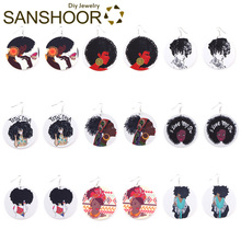 SANSHOOR Printed AFRO Natural Hair Wood Earrings African Black Woman Headwrap Ethnic Jewelry As Christmas Gifts 9Pairs 2024 - buy cheap