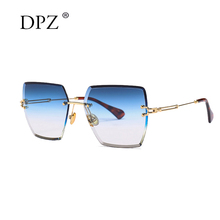 Новинка 2019, женские Квадратные Солнцезащитные очки DPZ без оправы с бабочкой, женские солнцезащитные очки в металлической оправе, большие солнцезащитные очки для девушек, UV400, женские очки 2024 - купить недорого