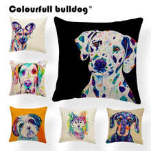 Cartoon Cute Oil Painting Animal Throw Pillow Cases French Bulldog Pug Siberian Husky Cushion Covers Boxer Dog Home Sofa Decor 2024 - buy cheap