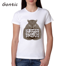 Летняя женская футболка «Я извините за то, что я ответил, когда я был голодной, надпись Медведь», футболка с принтом, повседневные свободные топы с круглым вырезом, camisetas 2024 - купить недорого