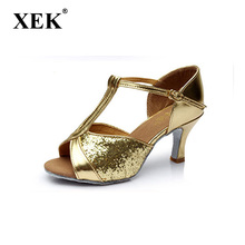 XEK-zapatos de baile latino para mujer y niña, zapatillas de baile de Tango de Satén/purpurina, zapatos de salón de baile, tacones altos, 4 colores, GSS41 2024 - compra barato