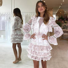 2019 Fashion Spring Ruffle Pacthwork Lace Up Flare Sleeve Vocation Holiday Women Dress 2024 - buy cheap